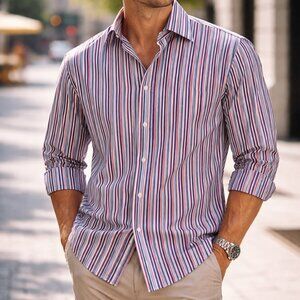 Tommy Hilfiger Men Striped Button Down Long Sleeves Shirt Large Neck: 17 (34-35)